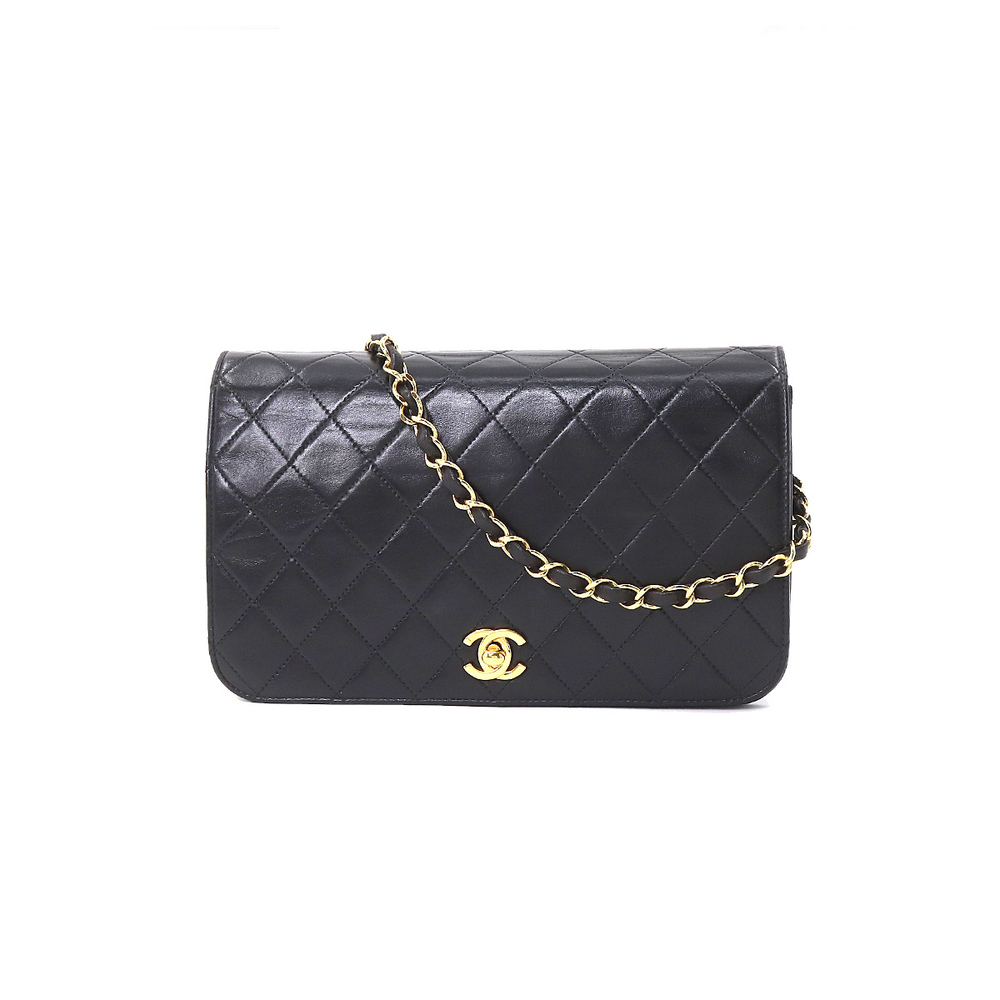Chanel Matelasse Chain Shoulder Bag Leather Black Gold Metal Fittings